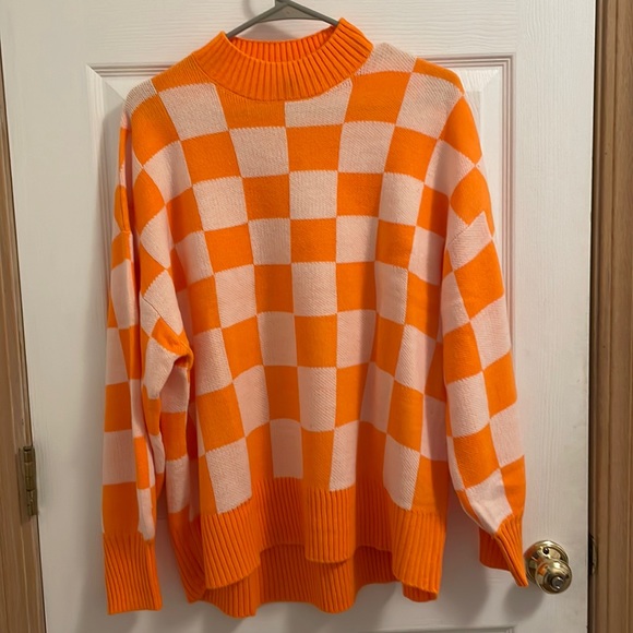Sweaters | Hm Orange Checkered Sweater Never Worn | Poshmark